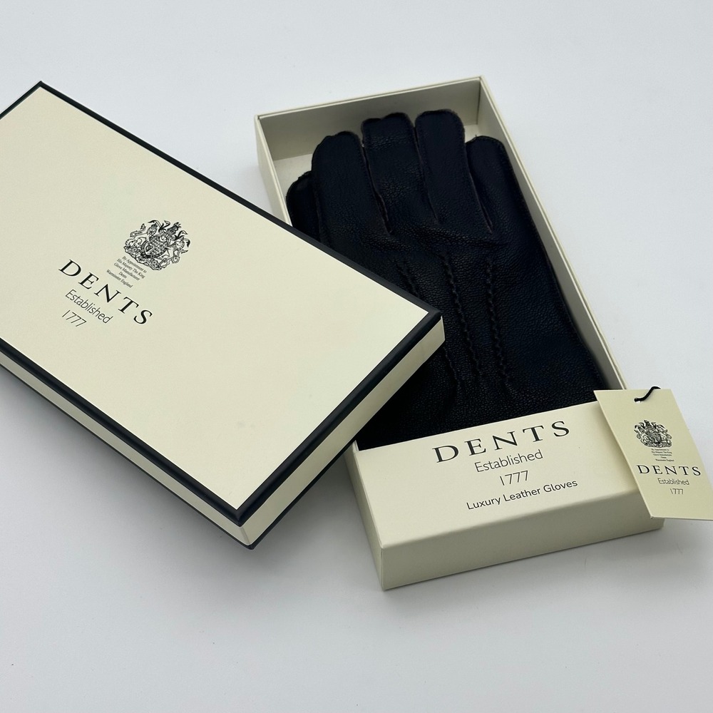 Dents Mens Luxury Black Leather Gloves XL Lined Three-Point Stitching New in Box